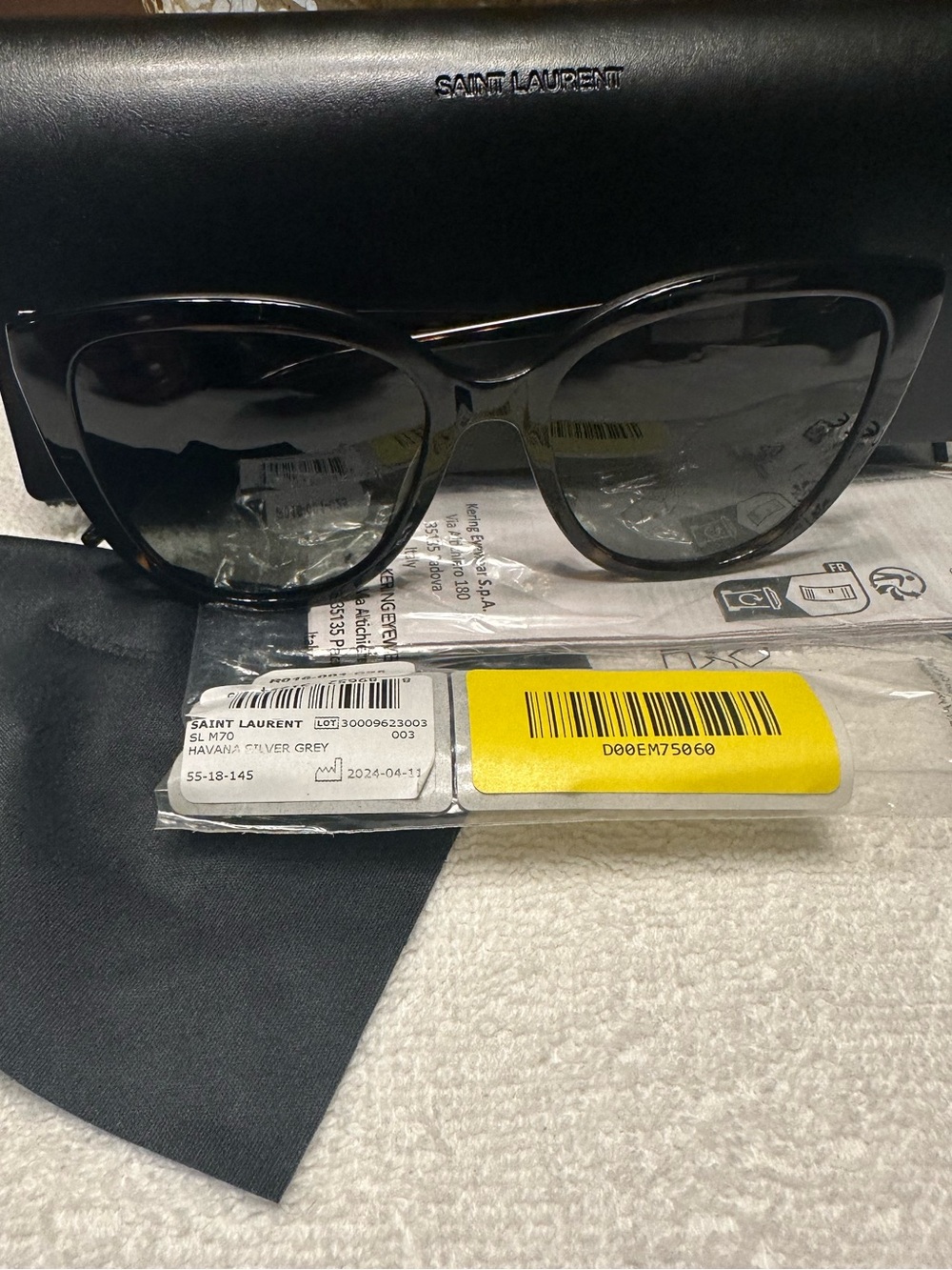 Saint Laurent SL M70 Cat Eye Sunglasses NWT Full Set Havana Silver Grey